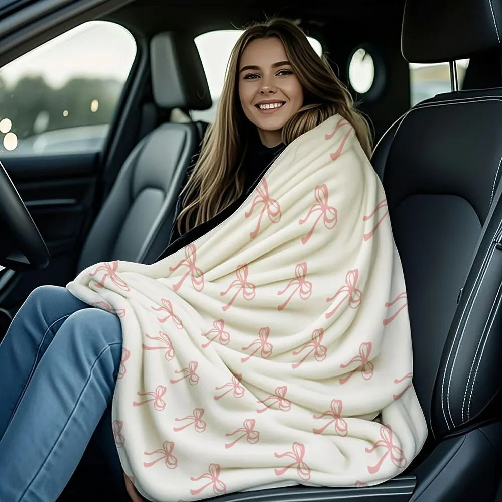 White with Pink Bows Multipurpose Throw Blanket