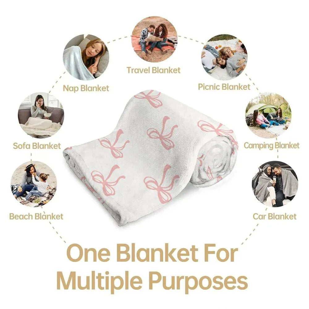 White with Pink Bows Multipurpose Throw Blanket