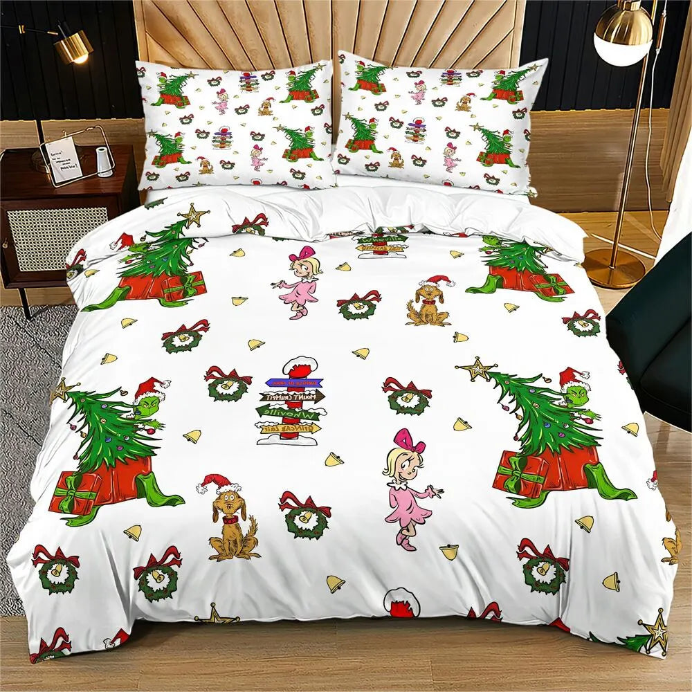 Whoville Grinch Christmas Gift Duvet Cover Set Kids Bedding Set