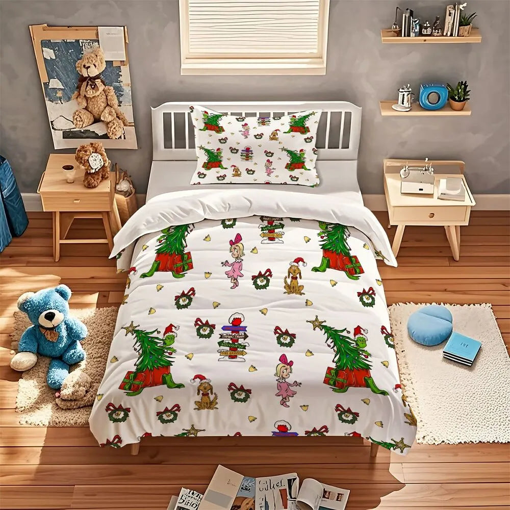 Whoville Grinch Christmas Gift Duvet Cover Set Kids Bedding Set