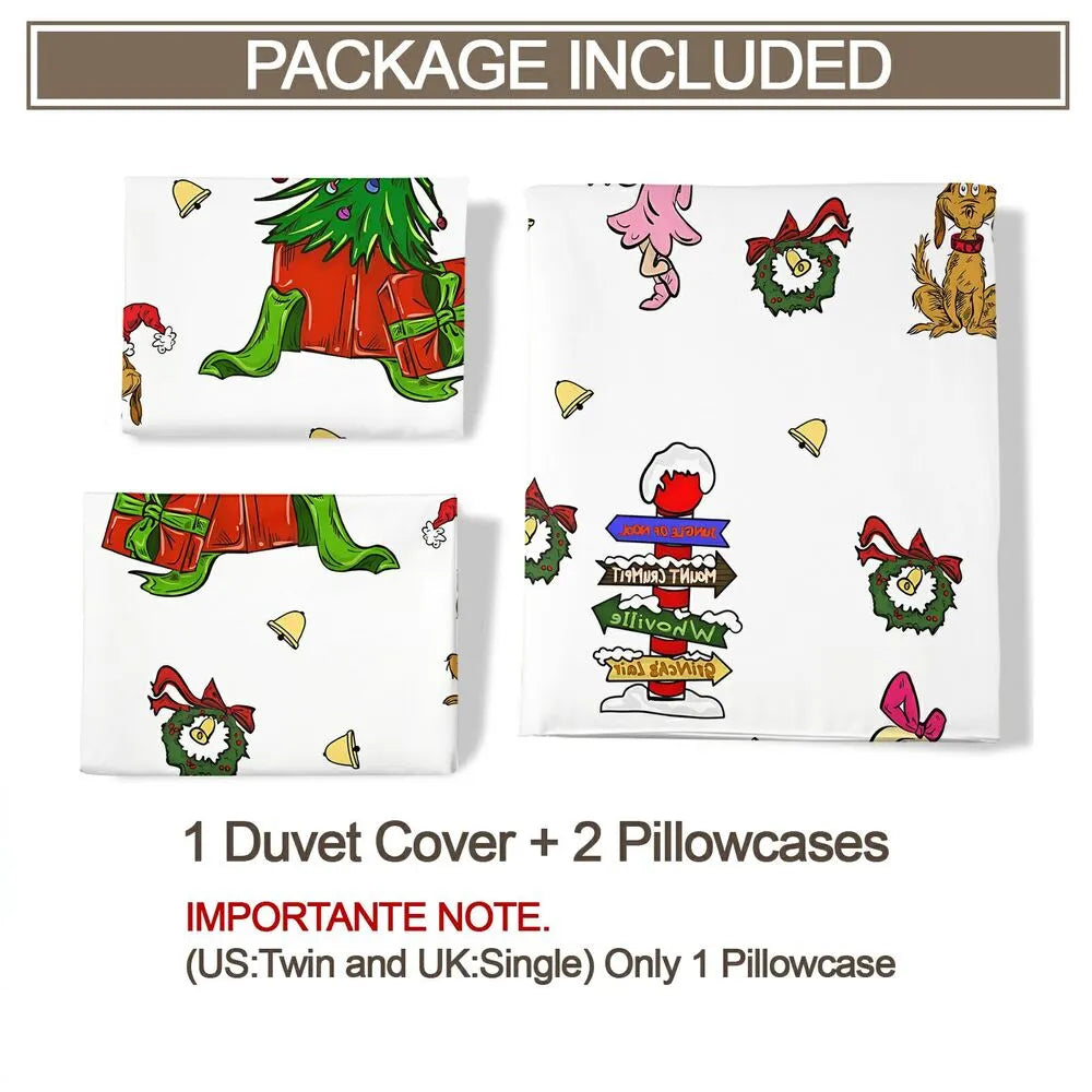 Whoville Grinch Christmas Gift Duvet Cover Set Kids Bedding Set