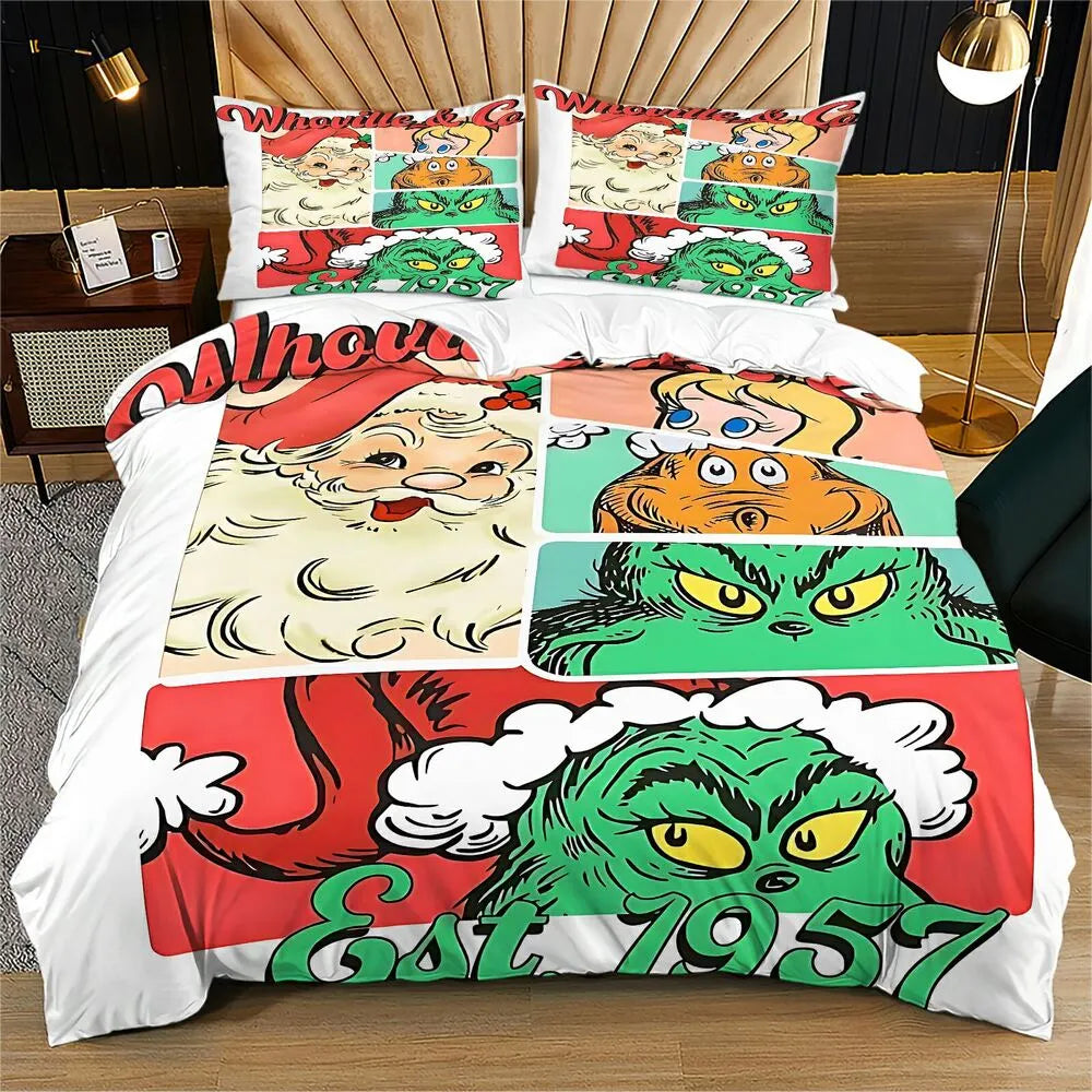 Whoville Grinch Est 1957 Christmas Duvet Cover Set Kids Bedding Set