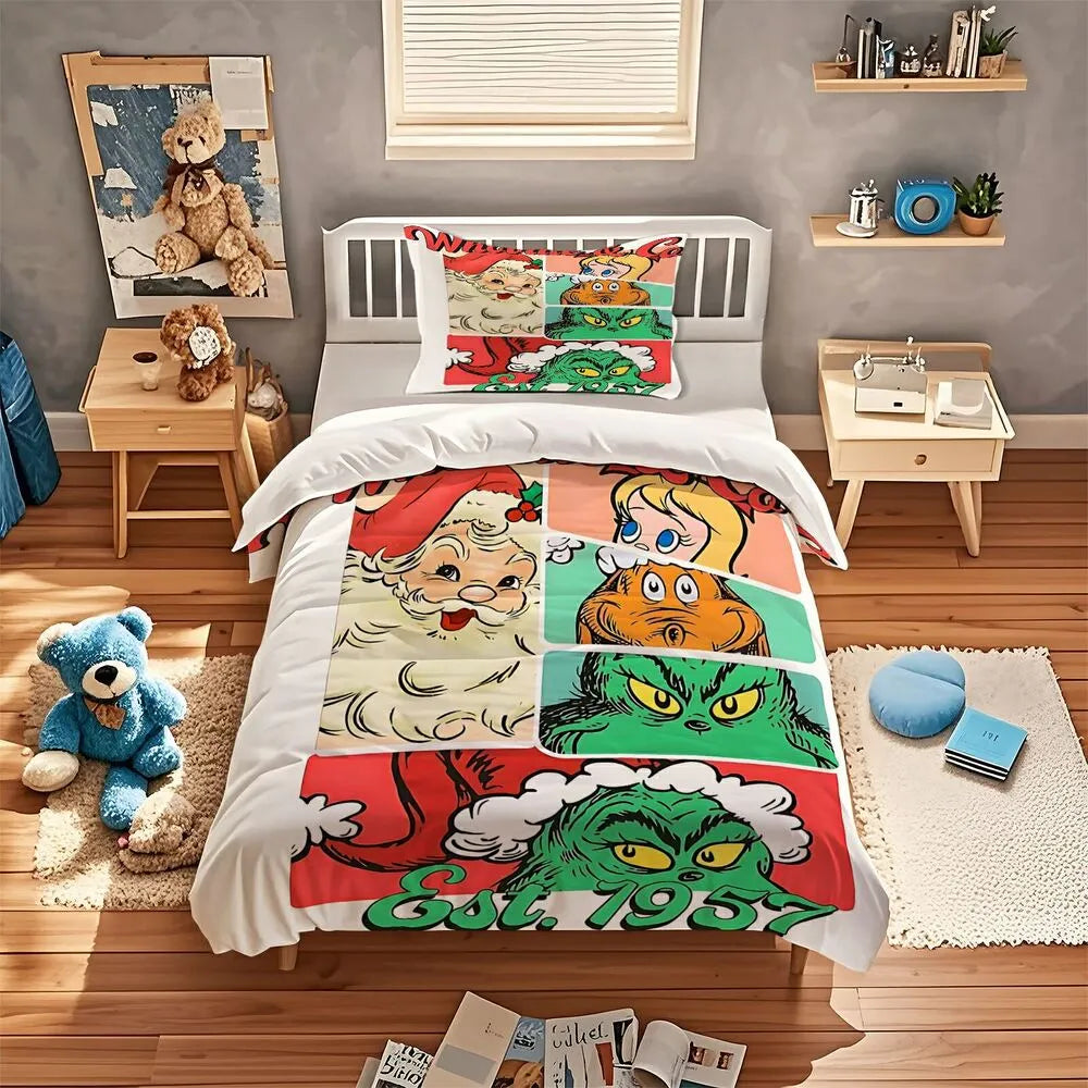 Whoville Grinch Est 1957 Christmas Duvet Cover Set Kids Bedding Set