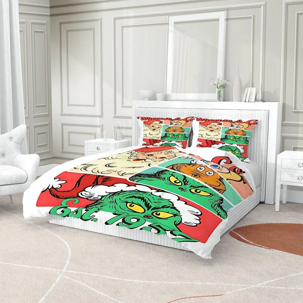 Whoville Grinch Est 1957 Christmas Duvet Cover Set Kids Bedding Set