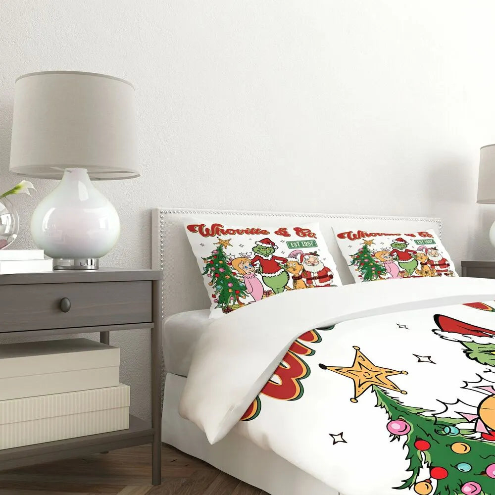 Whoville Grinch Santa Christmas Duvet Cover Set Kids Bedding Set