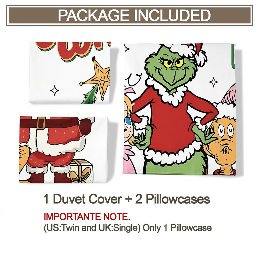 Whoville Grinch Santa Christmas Duvet Cover Set Kids Bedding Set