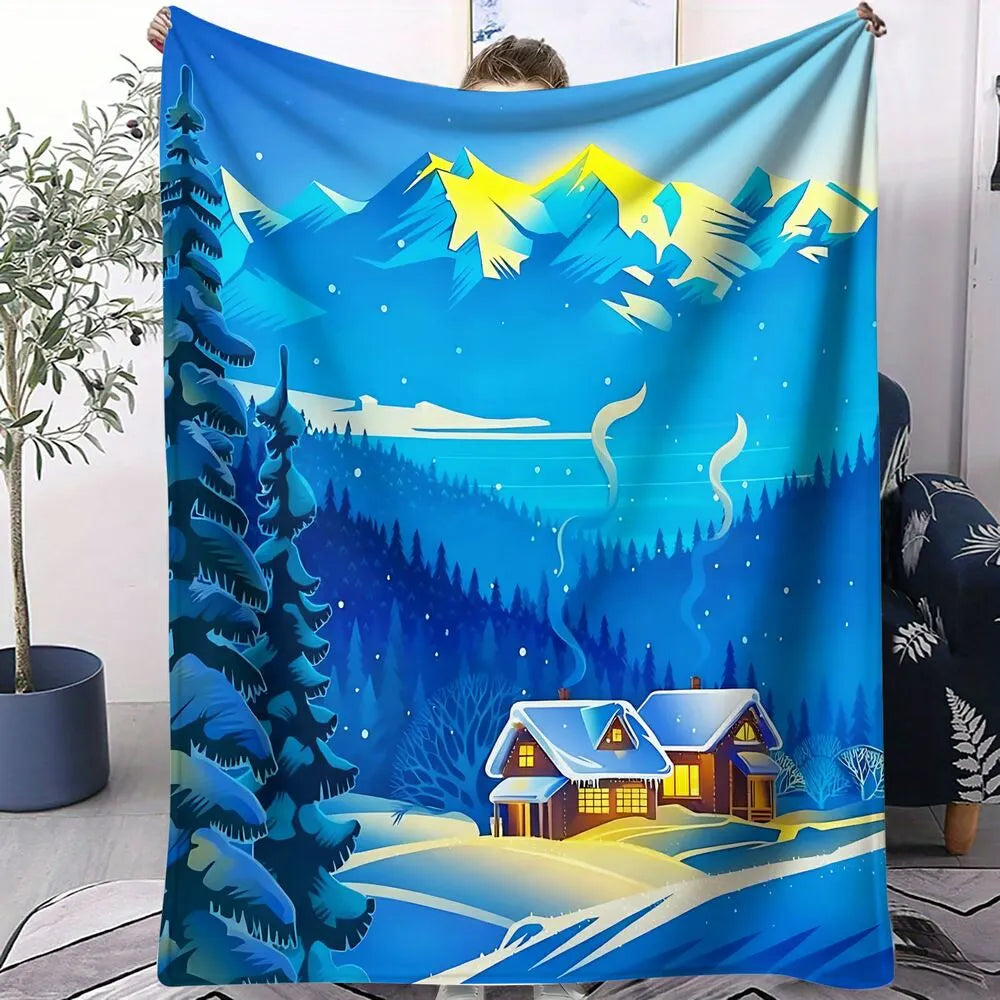 Winter Scenery Pattern Multipurpose Throw Blanket