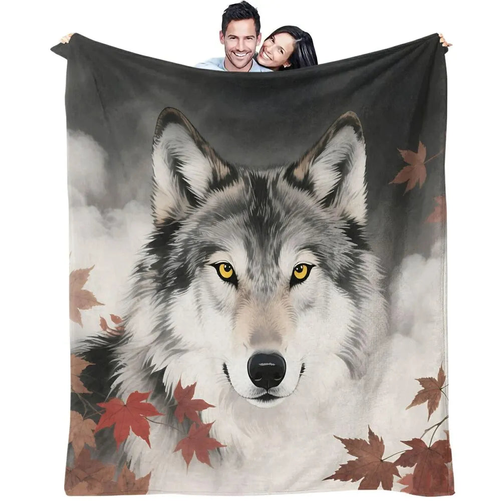 Wolf & Autumn Leaves Multipurpose Throw Blanket