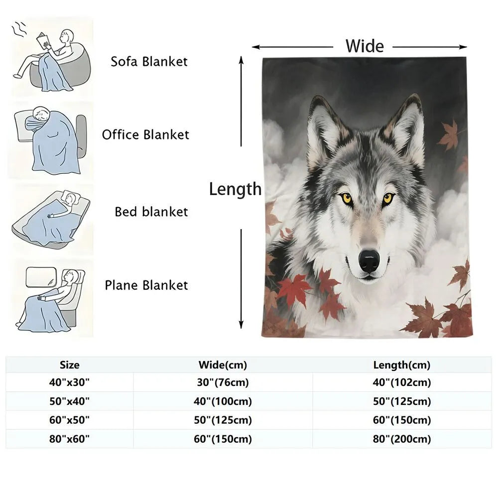 Wolf & Autumn Leaves Multipurpose Throw Blanket