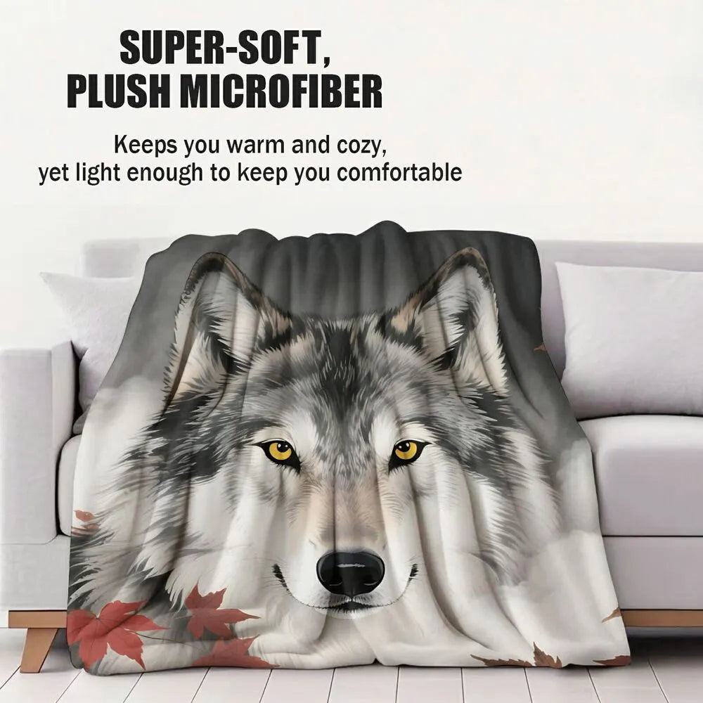 Wolf & Autumn Leaves Multipurpose Throw Blanket