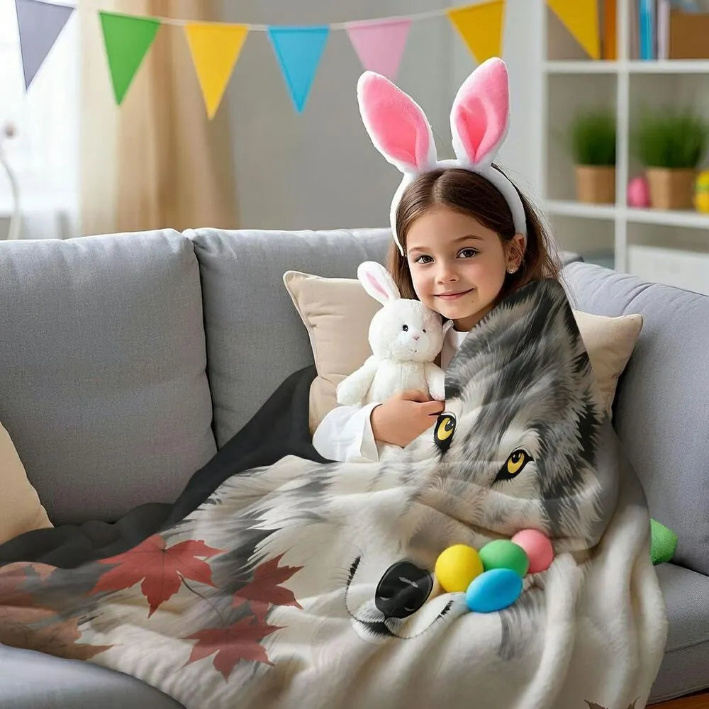 Wolf & Autumn Leaves Multipurpose Throw Blanket