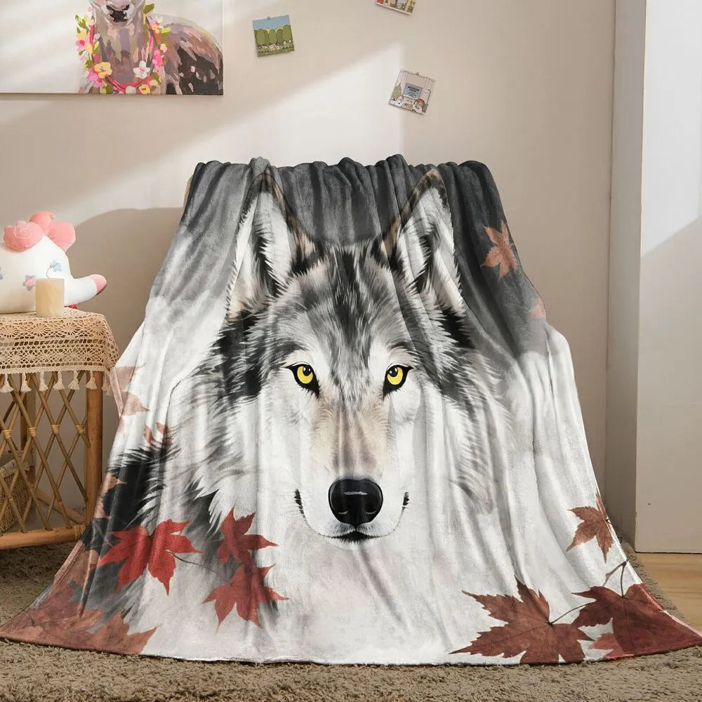 Wolf & Autumn Leaves Multipurpose Throw Blanket