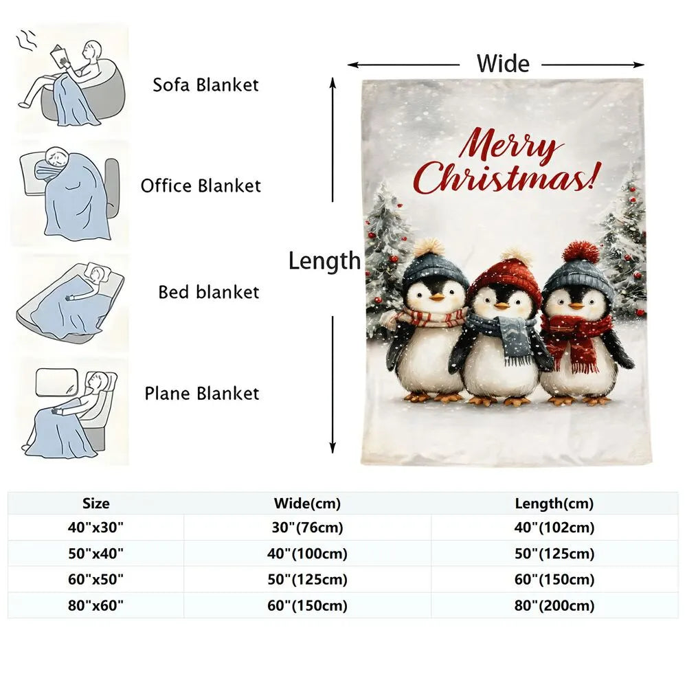 Festive Christmas Penguins Merry Christmas White Pattern Multipurpose Throw Blanket