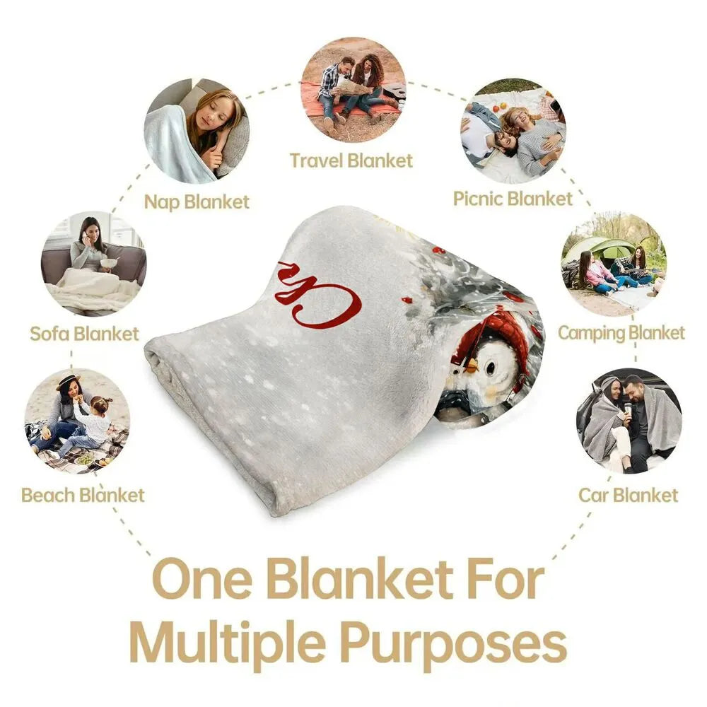 Festive Christmas Penguins Merry Christmas White Pattern Multipurpose Throw Blanket