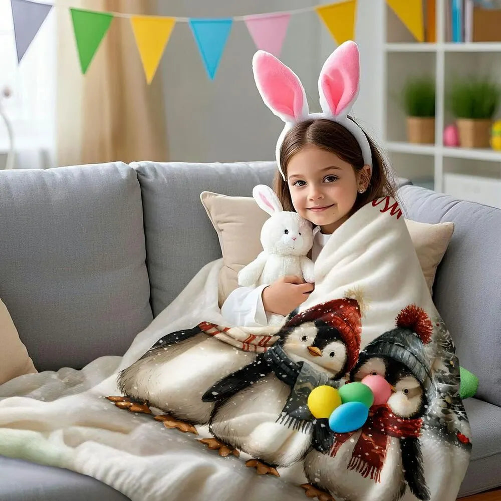 Festive Christmas Penguins Merry Christmas White Pattern Multipurpose Throw Blanket